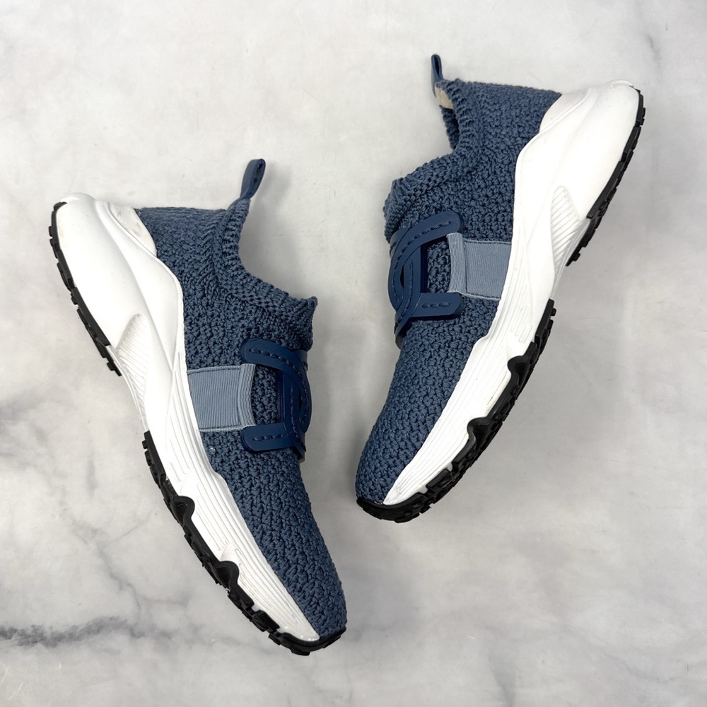 Tod's Kate Crochet Technical Knit Leather Slip On Sneaker Shoes Blue Athleisure - Picture 6 of 15